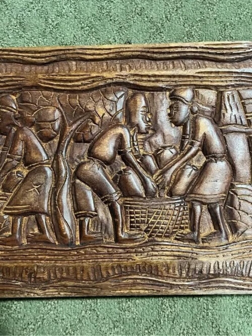 Hand Carved Wood Relief wall art Vintage Wooden Sculpture 18x11